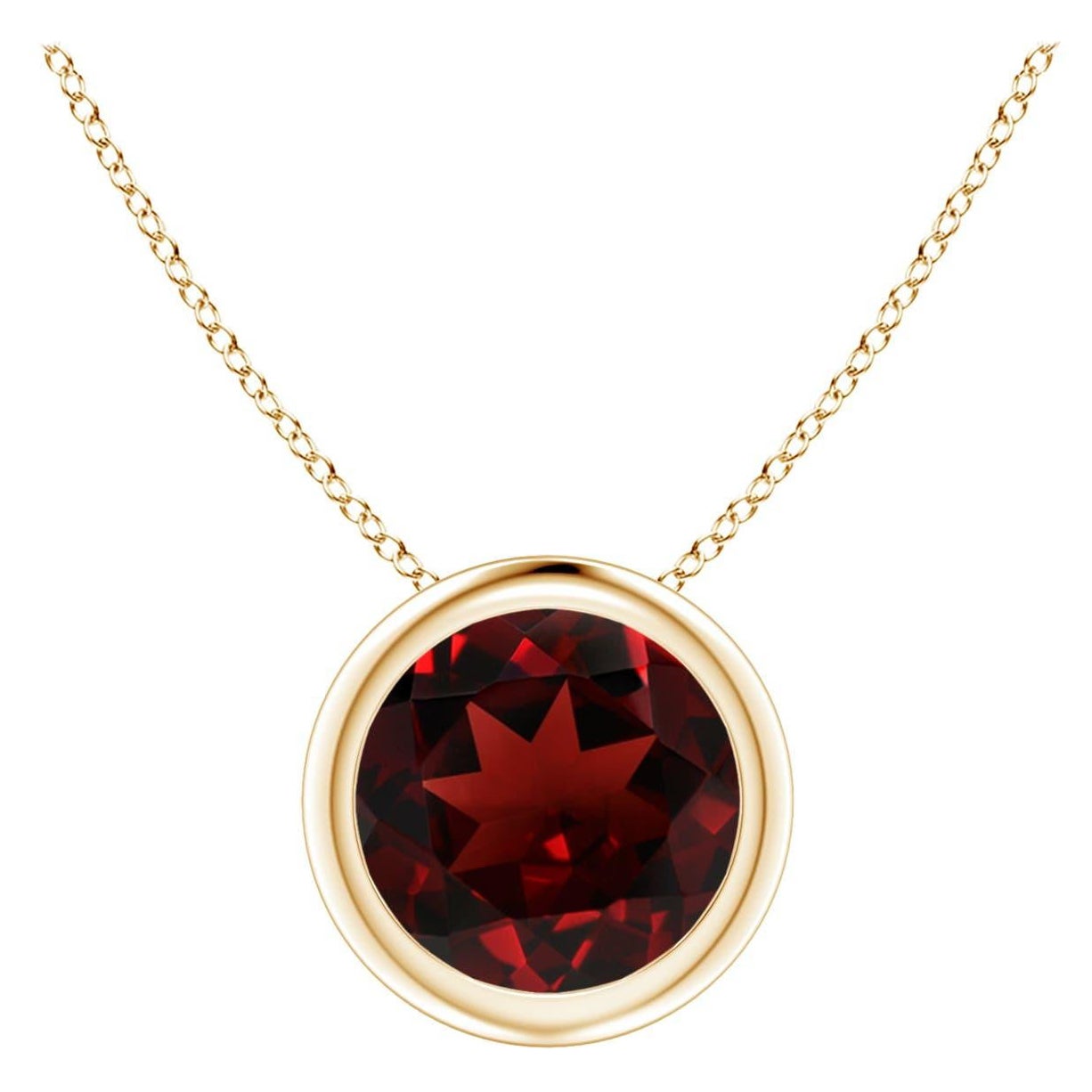 Natural Bezel-Set Round 1.5ct Garnet Solitaire Pendant in 14K Yellow Gold For Sale