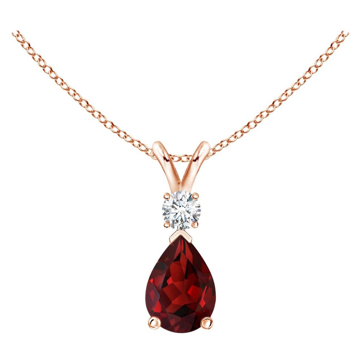 Natural 0.85ct Garnet Teardrop Pendant with Diamond in 14K Rose Gold For Sale
