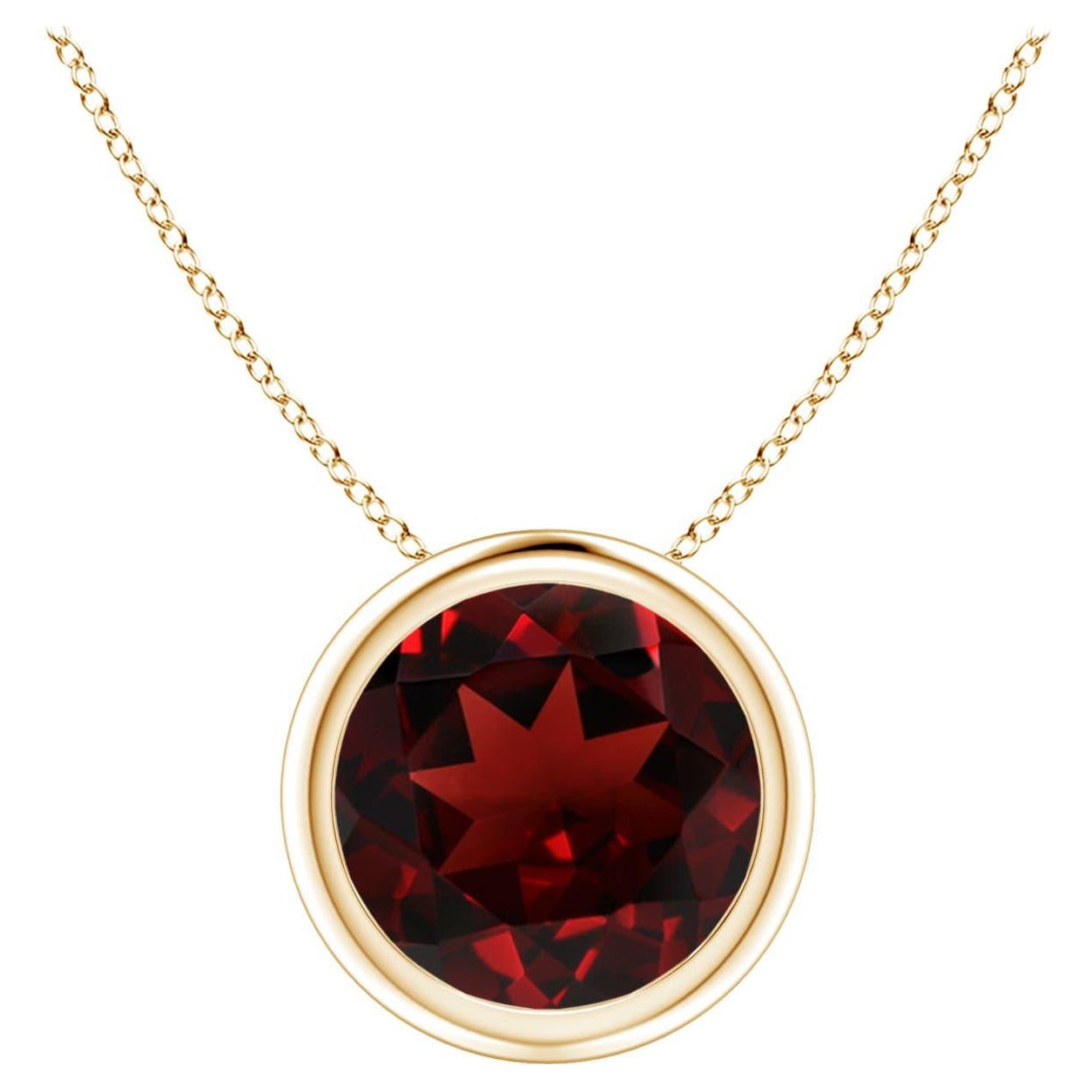 Natural Bezel-Set Round 2.2ct Garnet Solitaire Pendant in 14K Yellow Gold For Sale