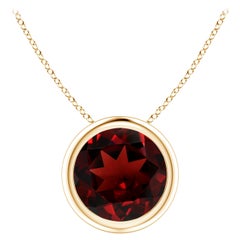 Pendentif solitaire en or jaune 14K avec grenat rond de 2,2 ct, serti sur chaton Nature