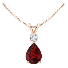 Natural 1.3ct Garnet Teardrop Pendant with Diamond in 14K Rose Gold