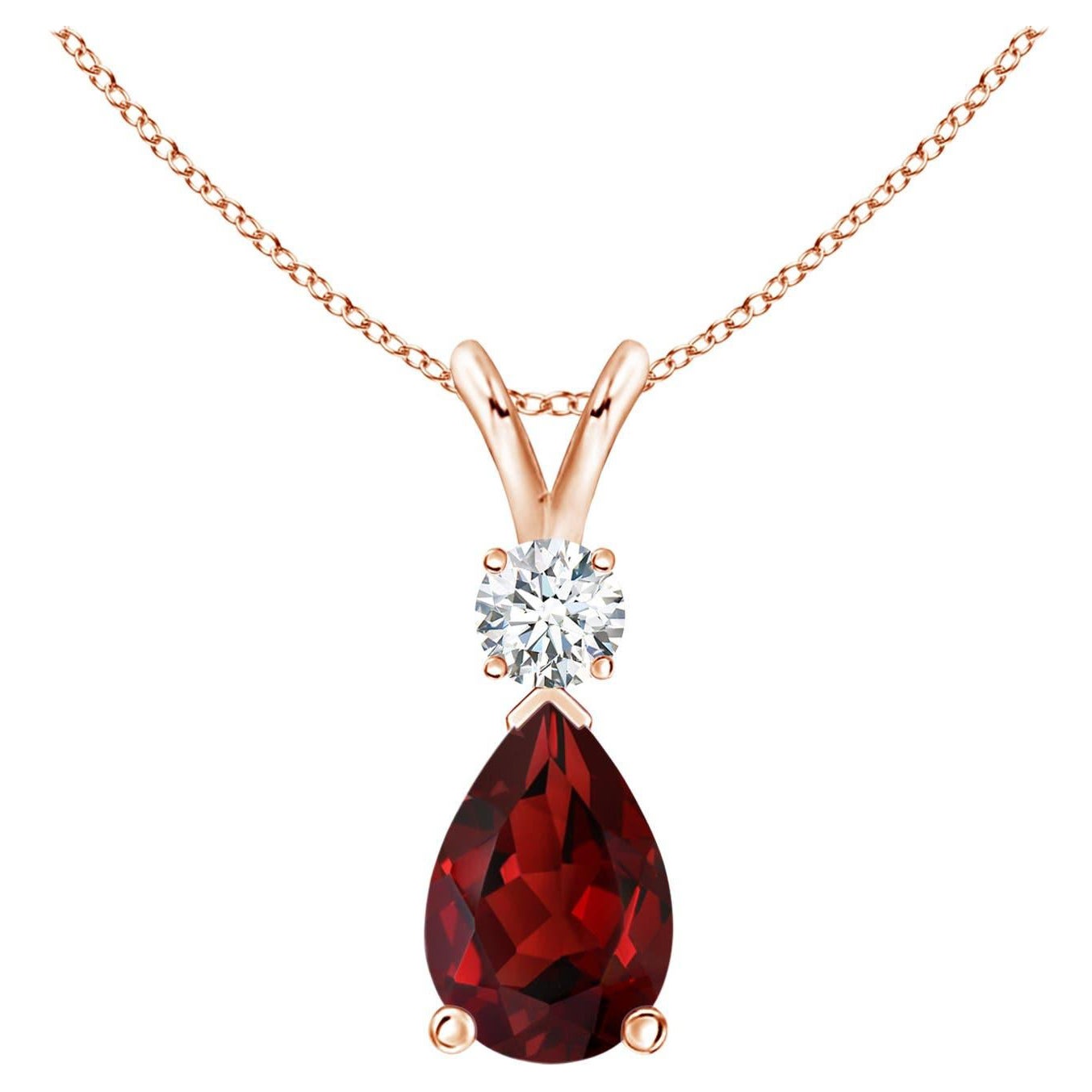 Natural 1.8ct Garnet Teardrop Pendant with Diamond in 14K Rose Gold For Sale