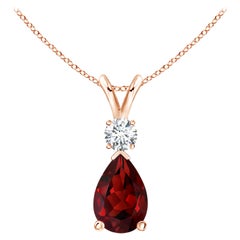 Natural 1.8ct Garnet Teardrop Pendant with Diamond in 14K Rose Gold