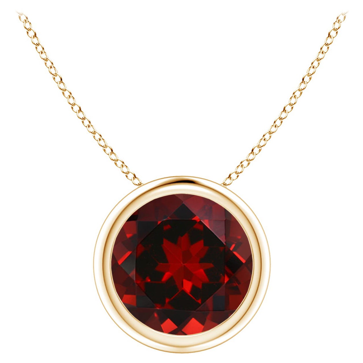 Natural Bezel-Set Round 2.2ct Garnet Solitaire Pendant in 14K Yellow Gold