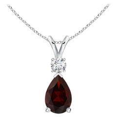 Colgante lágrima de granate natural de 2,1 ct con diamante en oro blanco de 14 quilates