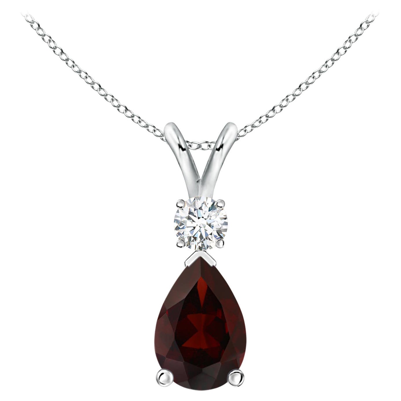 Natural 2.1ct Garnet Teardrop Pendant with Diamond in Platinum