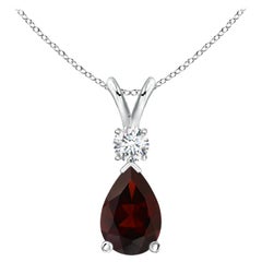 Natural 3.5ct Garnet Teardrop Pendant with Diamond in 14K White Gold