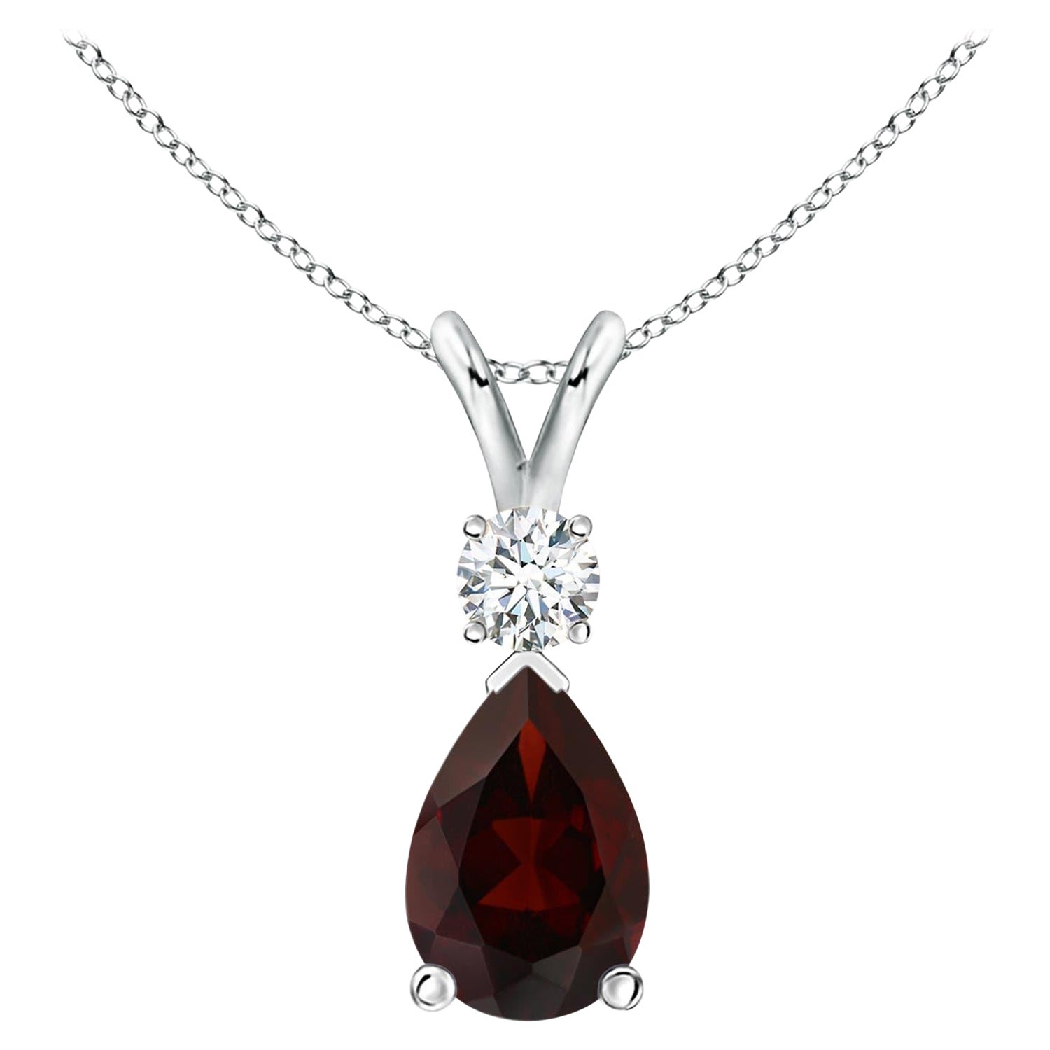 Natural 3.5ct Garnet Teardrop Pendant with Diamond in Platinum For Sale