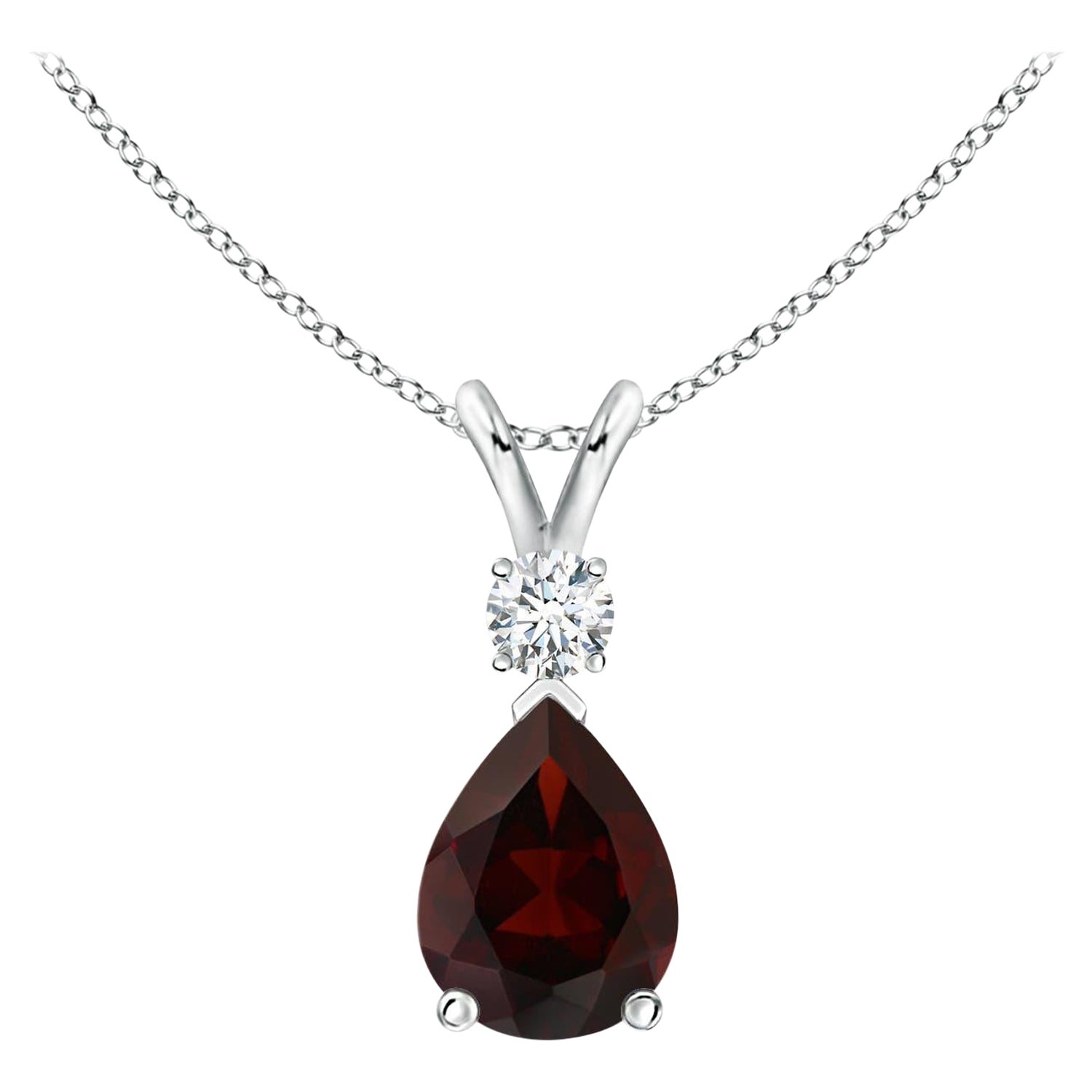 Natural 1.3ct Garnet Teardrop Pendant with Diamond in 14K White Gold For Sale