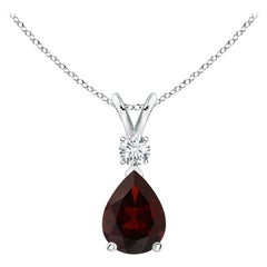 Natural 1.3ct Garnet Teardrop Pendant with Diamond in 14K White Gold