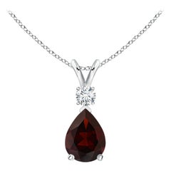 Natural 1.3ct Garnet Teardrop Pendant with Diamond in 14K White Gold
