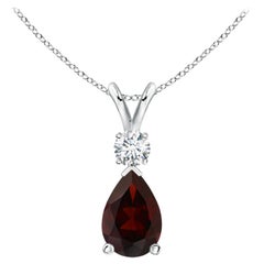 Pendentif en or blanc 14K en forme de goutte de grenat naturel de 1,8ct avec diamant