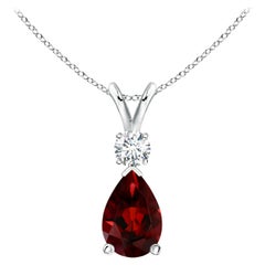 Natürlicher 1,8 Karat Granat-Tropfen-Anhänger mit Diamant in 14K Weißgold