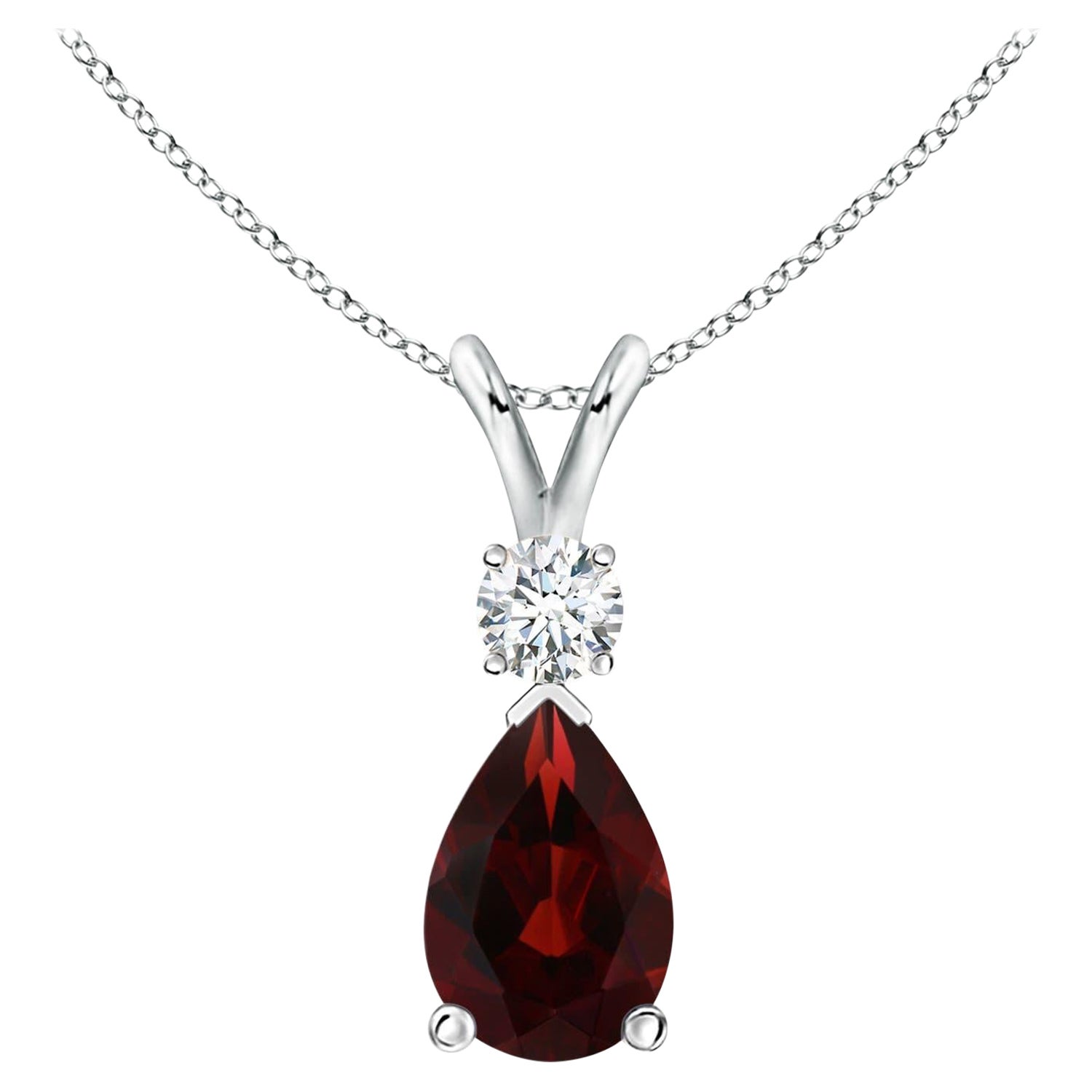 Natural 2.1ct Garnet Teardrop Pendant with Diamond in 14K White Gold For Sale