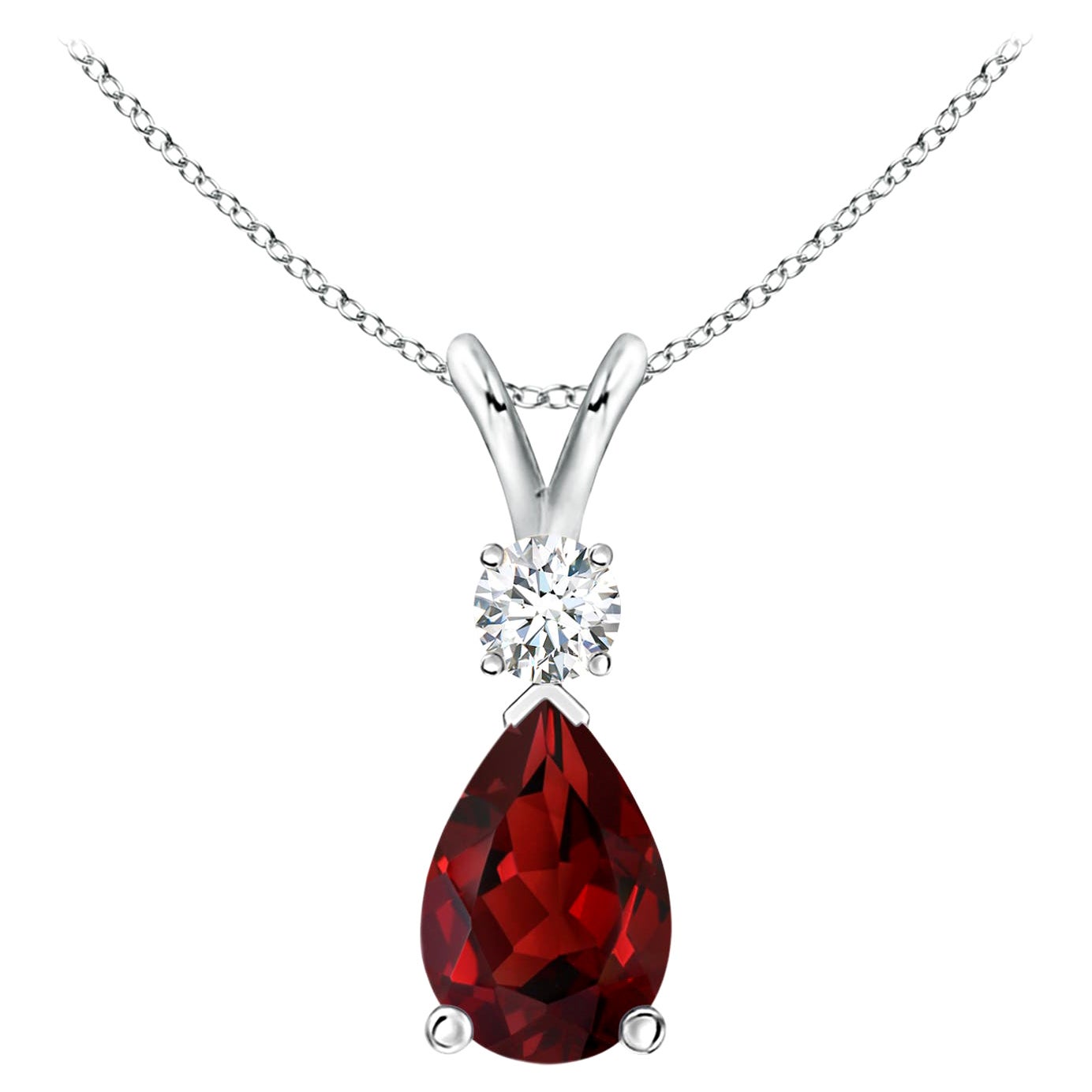 Natural 2.1ct Garnet Teardrop Pendant with Diamond in 14K White Gold