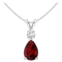 Pendentif en or blanc 14K en forme de goutte de grenat naturel de 2,1ct avec diamant