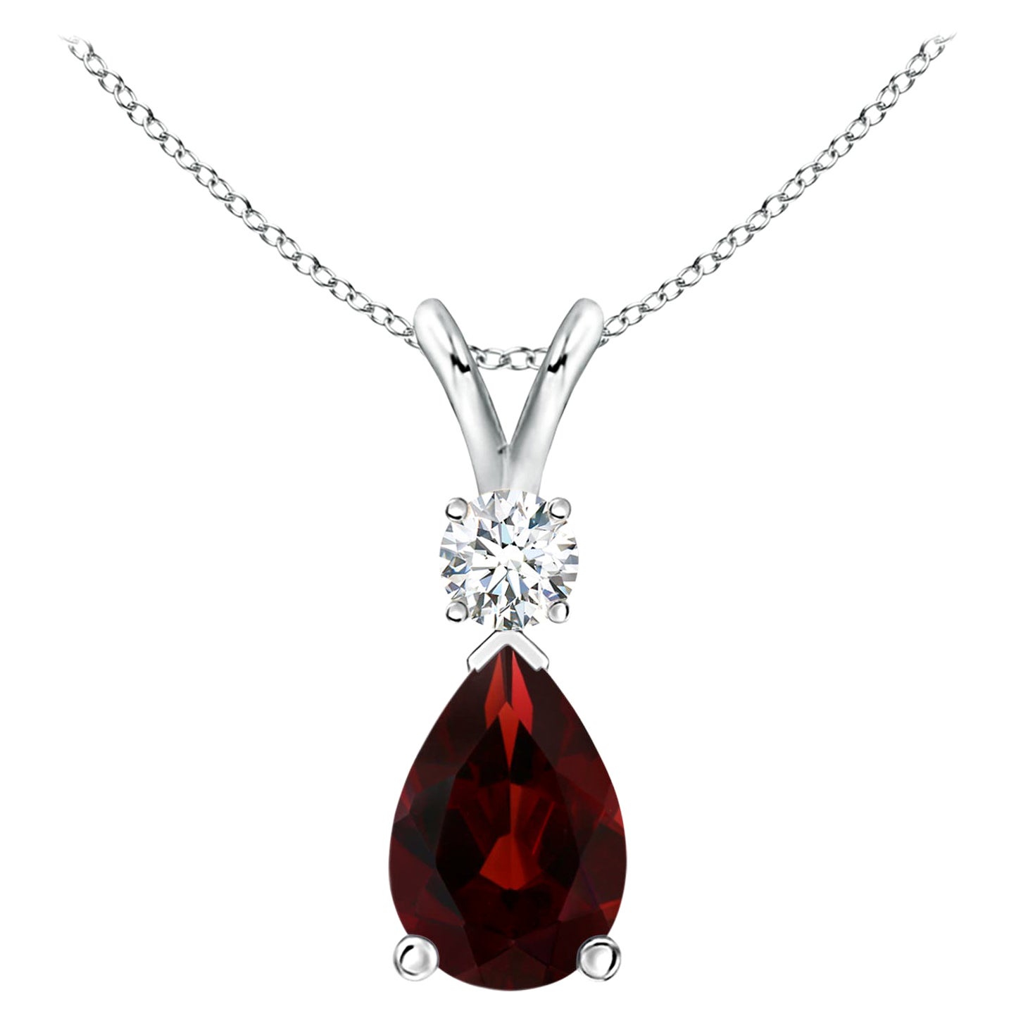 Pendentif en or blanc 14K en forme de goutte de grenat naturel de 3,5ct avec diamant