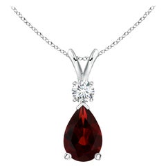 Natural 3.5ct Garnet Teardrop Pendant with Diamond in 14K White Gold