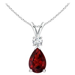 Pendentif en or blanc 14K en forme de goutte de grenat naturel de 3,5ct avec diamant
