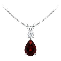 Pendentif en or blanc 14K en forme de goutte de grenat naturel de 0,85ct avec diamant