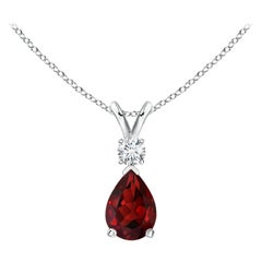 Pendentif en or blanc 14K en forme de goutte de grenat naturel de 0,85ct avec diamant
