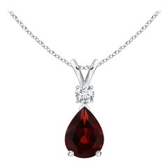 Natural 1.3ct Garnet Teardrop Pendant with Diamond in 14K White Gold