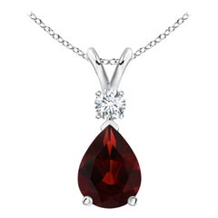 Natural 1.3ct Garnet Teardrop Pendant with Diamond in 14K White Gold