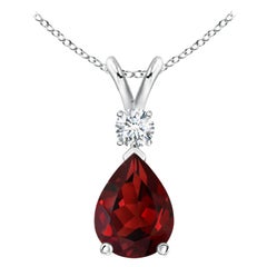 Ciondolo a goccia con granato naturale da 1,3 carati e diamante in oro bianco 14K
