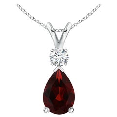 Natural 1.8ct Garnet Teardrop Pendant with Diamond in 14K White Gold