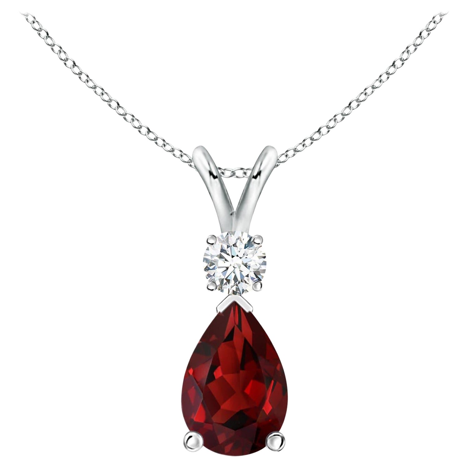 Natural 1.8ct Garnet Teardrop Pendant with Diamond in 14K White Gold For Sale