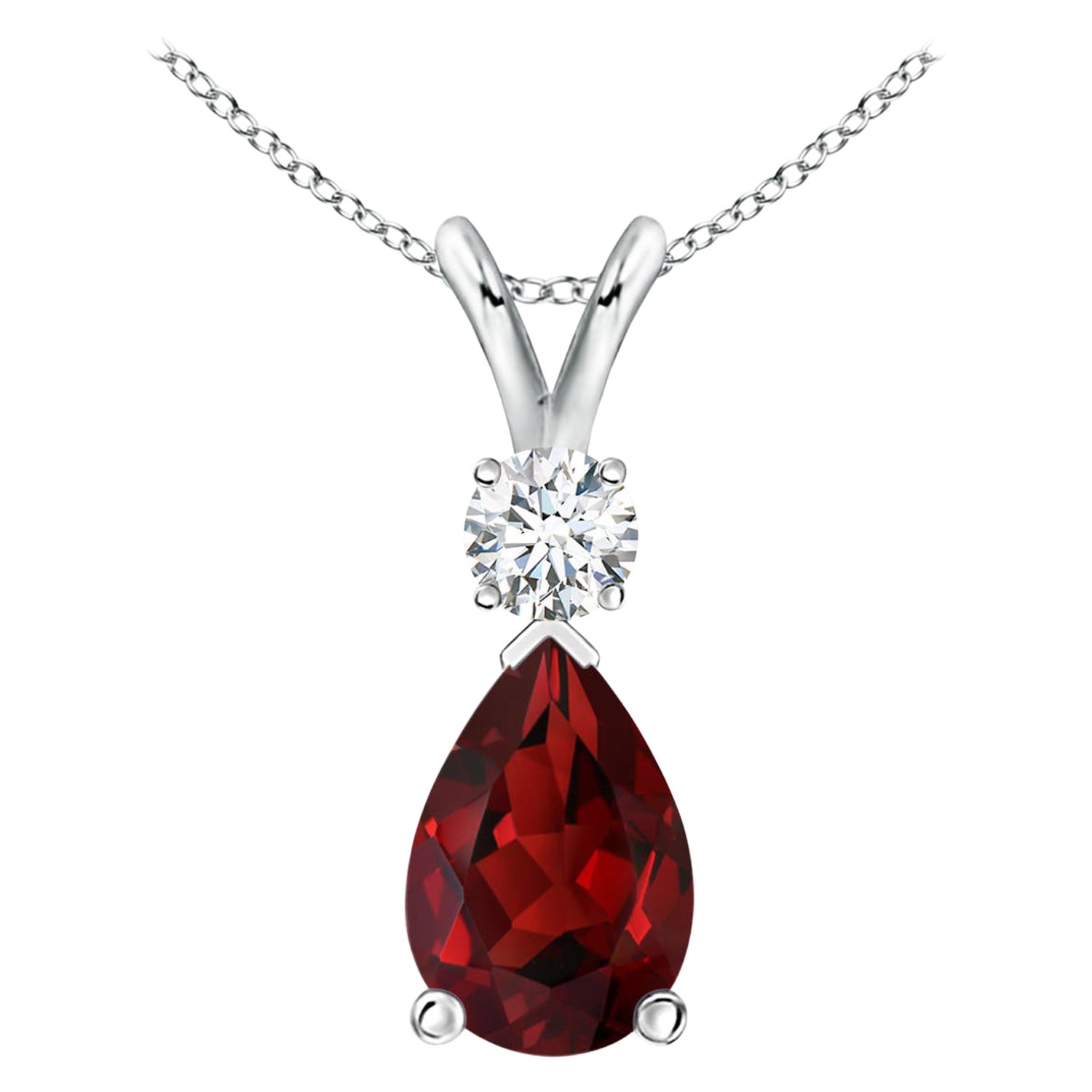 Pendentif en or blanc 14K en forme de goutte de grenat naturel de 1,8ct avec diamant