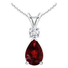 Colgante lágrima de granate natural de 2,1 ct con diamante en oro blanco de 14 quilates