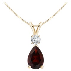 Natural 2.1ct Garnet Teardrop Pendant with Diamond in 14K Yellow Gold