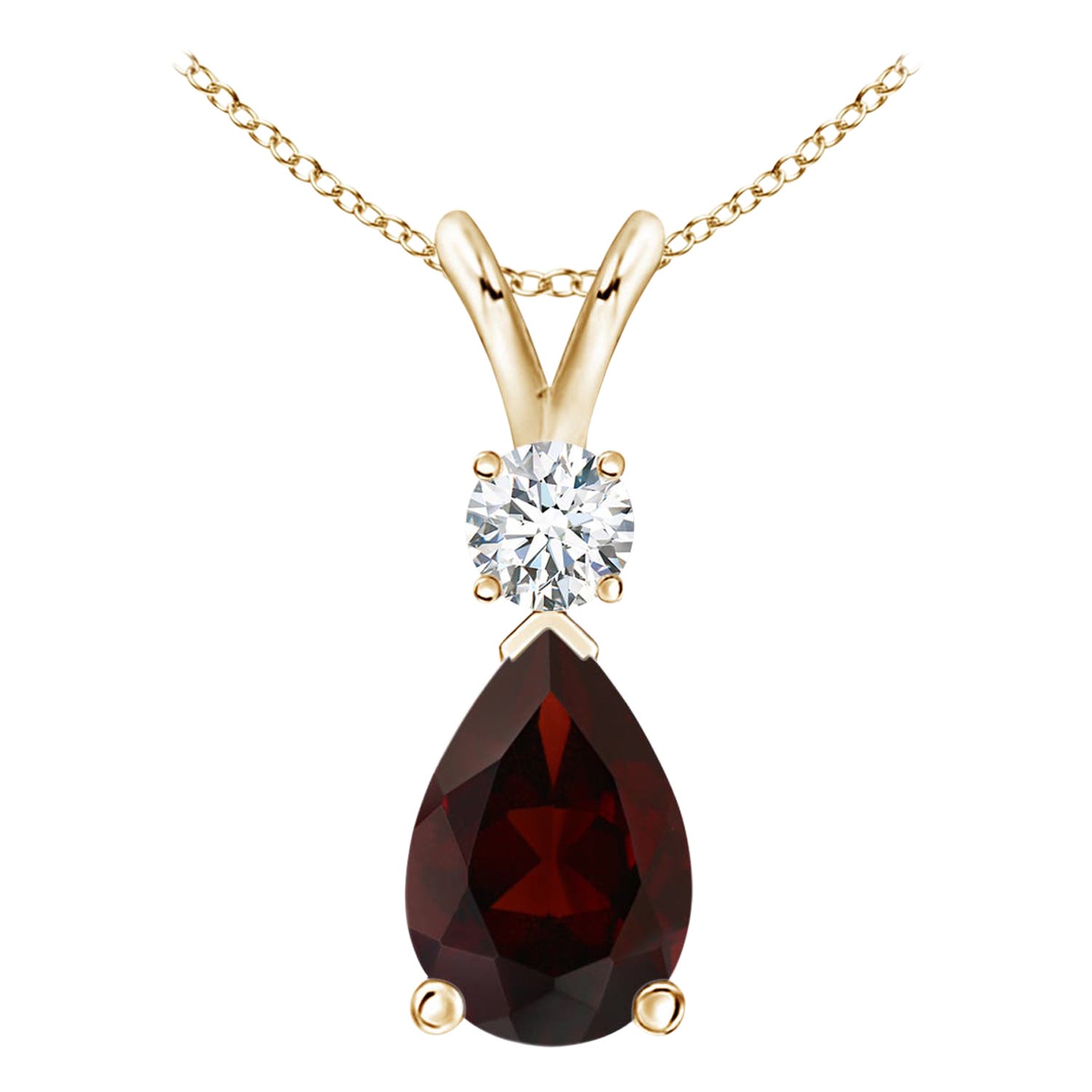 Pendentif en or jaune 14K en forme de goutte de grenat naturel de 2,1ct avec diamant en vente