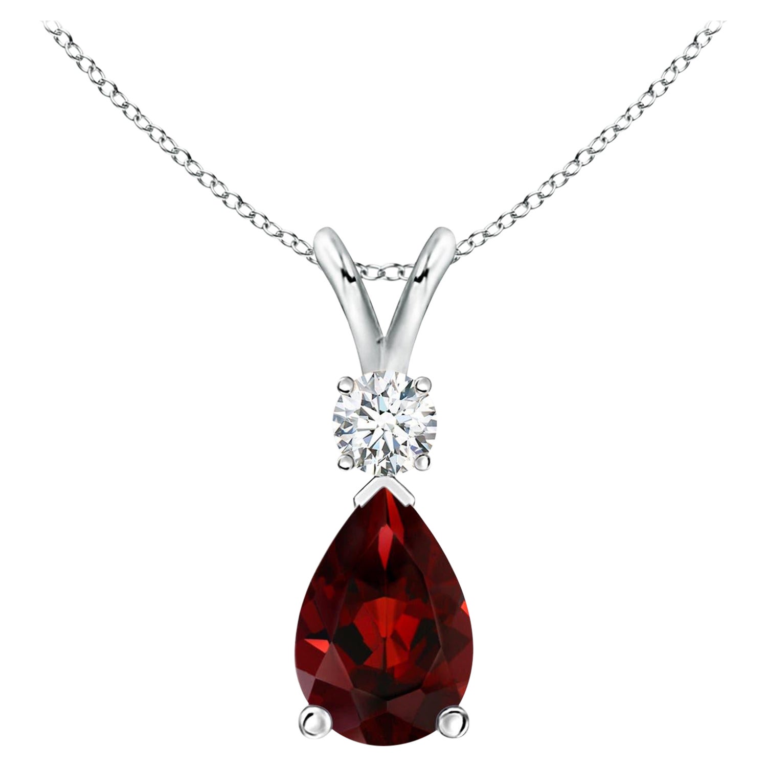 Natural 3.5ct Garnet Teardrop Pendant with Diamond in 14K White Gold For Sale