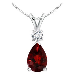 Pendentif en or blanc 14K en forme de goutte de grenat naturel de 3,5ct avec diamant