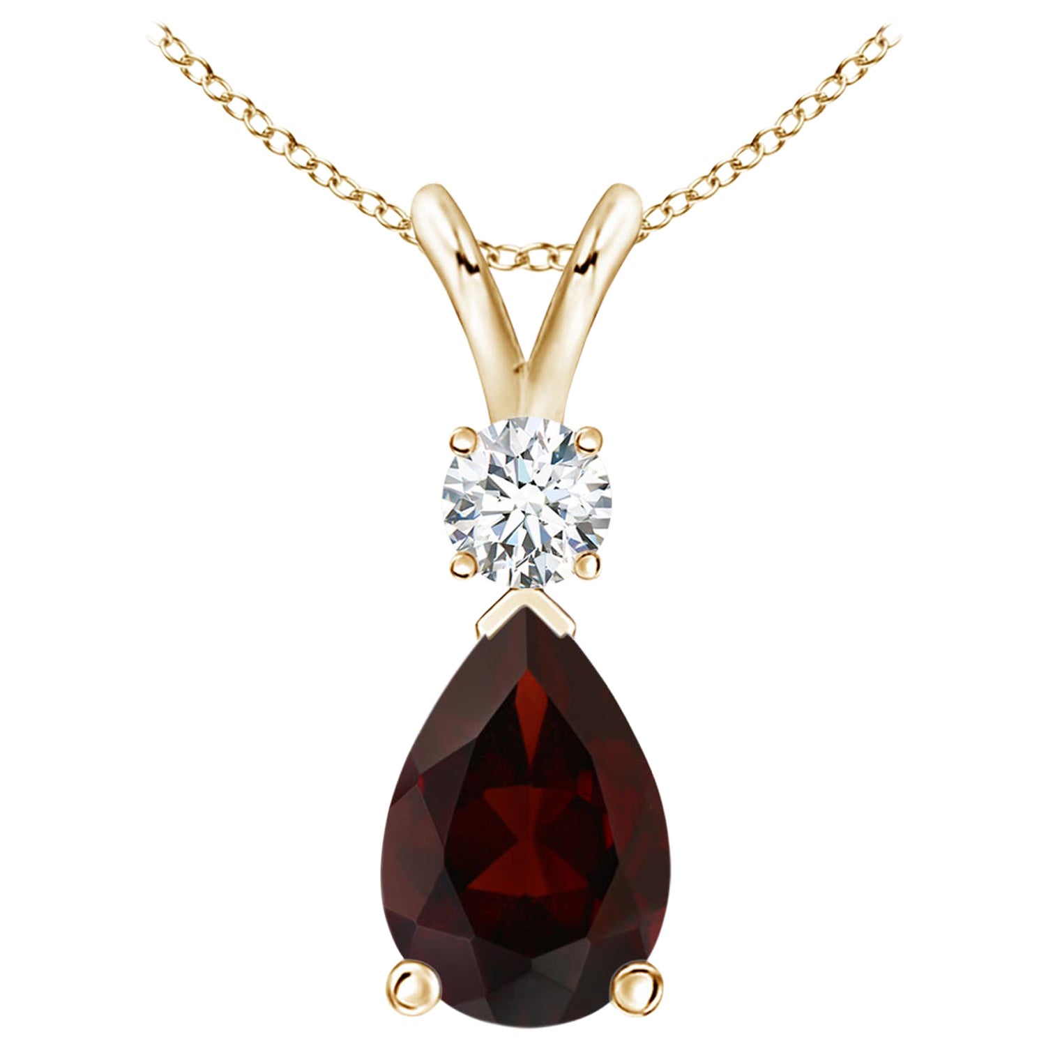 Natural 3.5ct Garnet Teardrop Pendant with Diamond in 14K Yellow Gold