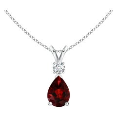 Natural 0.85ct Garnet Teardrop Pendant with Diamond in 14K White Gold