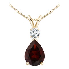 Ciondolo a goccia con granato naturale da 1,3 carati e diamante in oro giallo 14K