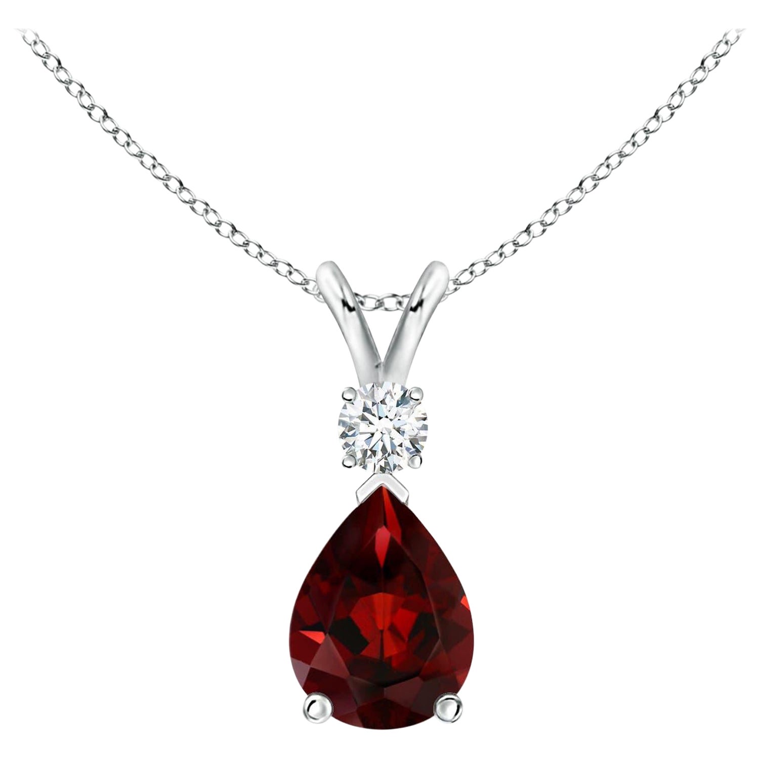 Natural 1.3ct Garnet Teardrop Pendant with Diamond in 14K White Gold For Sale