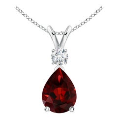Natural 1.3ct Garnet Teardrop Pendant with Diamond in 14K White Gold