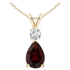 Natural 1.8ct Garnet Teardrop Pendant with Diamond in 14K Yellow Gold