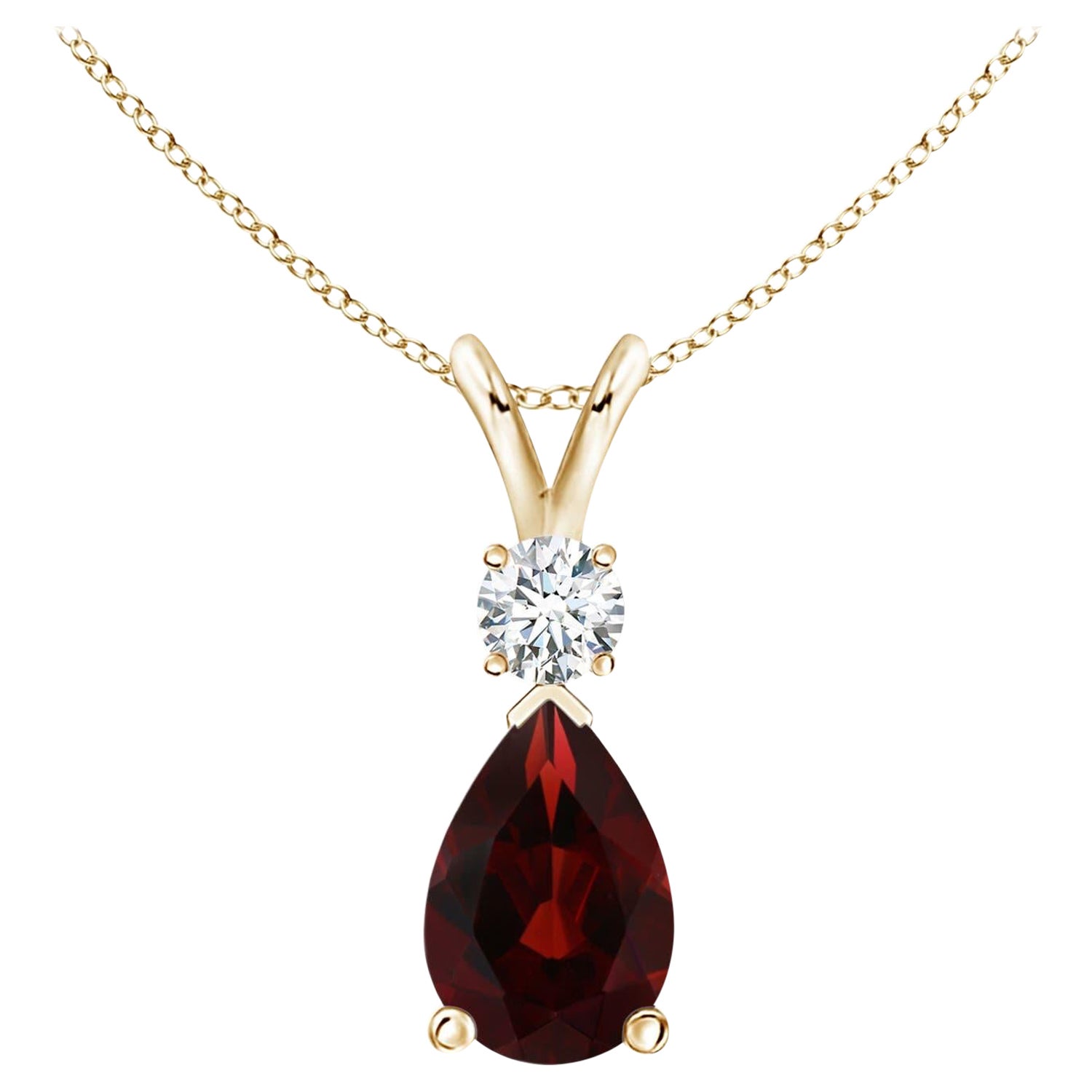 Natural 2.1ct Garnet Teardrop Pendant with Diamond in 14K Yellow Gold For Sale