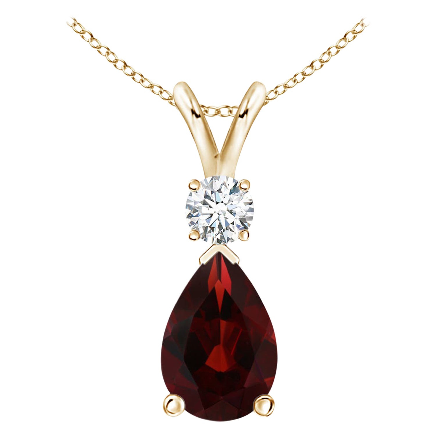Pendentif en or jaune 14K en forme de goutte de grenat naturel de 2,1ct avec diamant