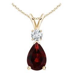 Pendentif en or jaune 14K en forme de goutte de grenat naturel de 2,1ct avec diamant