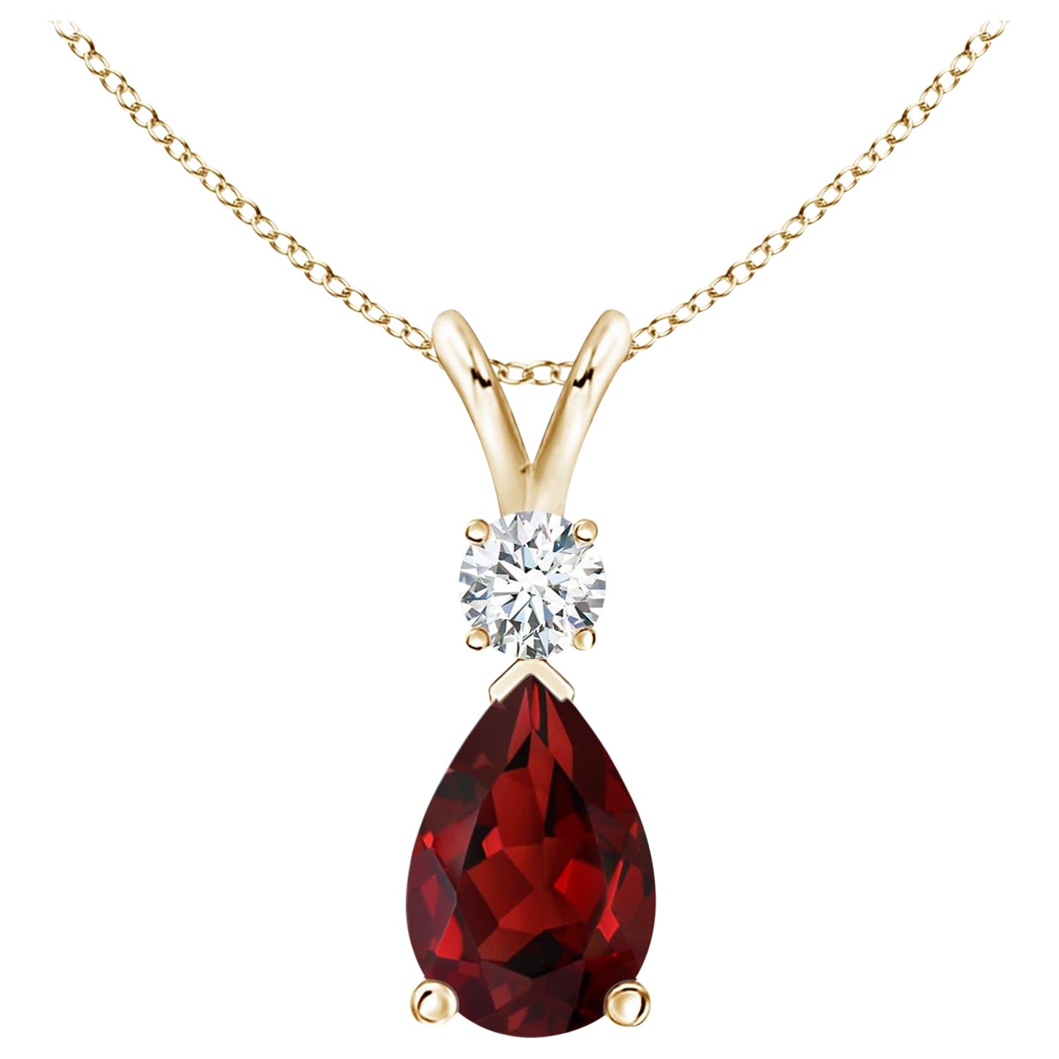 Natural 3.5ct Garnet Teardrop Pendant with Diamond in 14K Yellow Gold For Sale