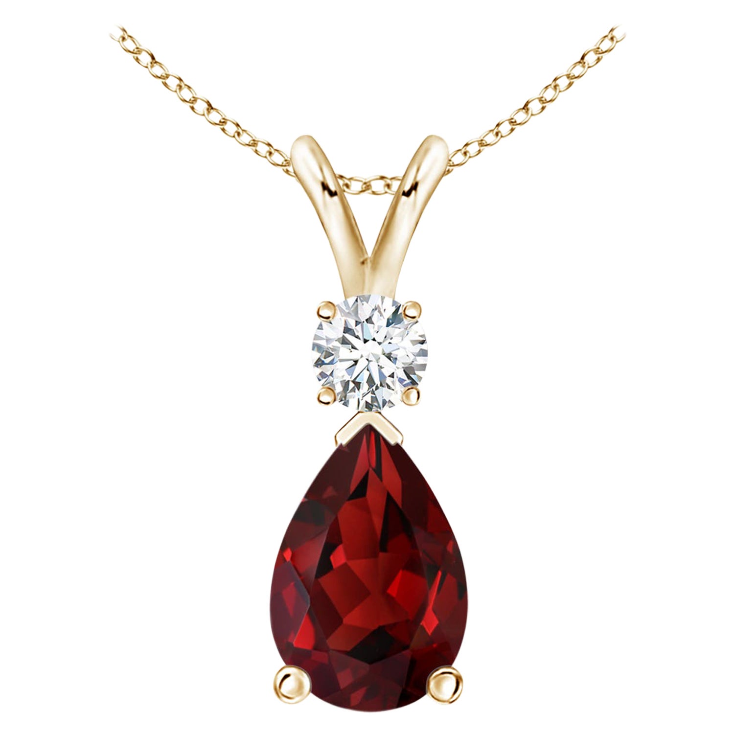 Natural 3.5ct Garnet Teardrop Pendant with Diamond in 14K Yellow Gold