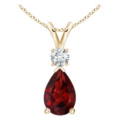 Natural 3.5ct Garnet Teardrop Pendant with Diamond in 14K Yellow Gold