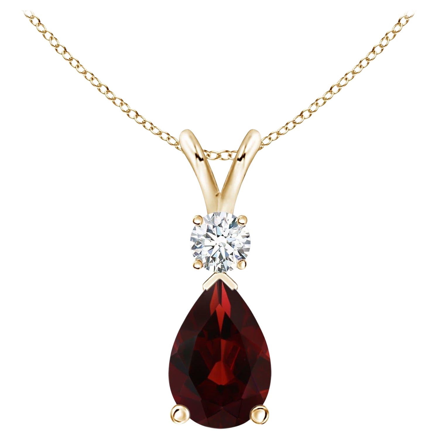 Natural 3.5ct Garnet Teardrop Pendant with Diamond in 14K Yellow Gold