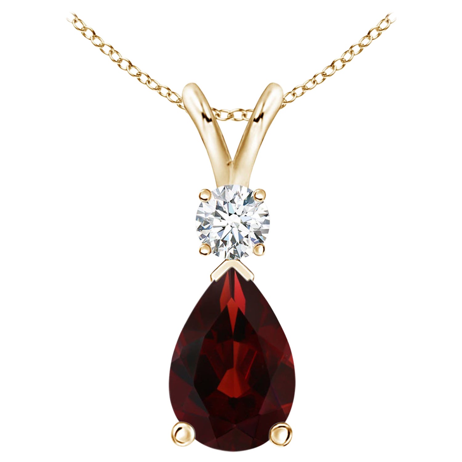 Natural 3.5ct Garnet Teardrop Pendant with Diamond in 14K Yellow Gold